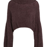 Andrea Rollneck Cropped Alpaca Pullover, Cocoa