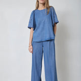 Tilly brodeerattu farkkupaita, Denim Blue