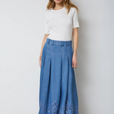 Tilly brodeerattu farkkuhame, Denim Blue